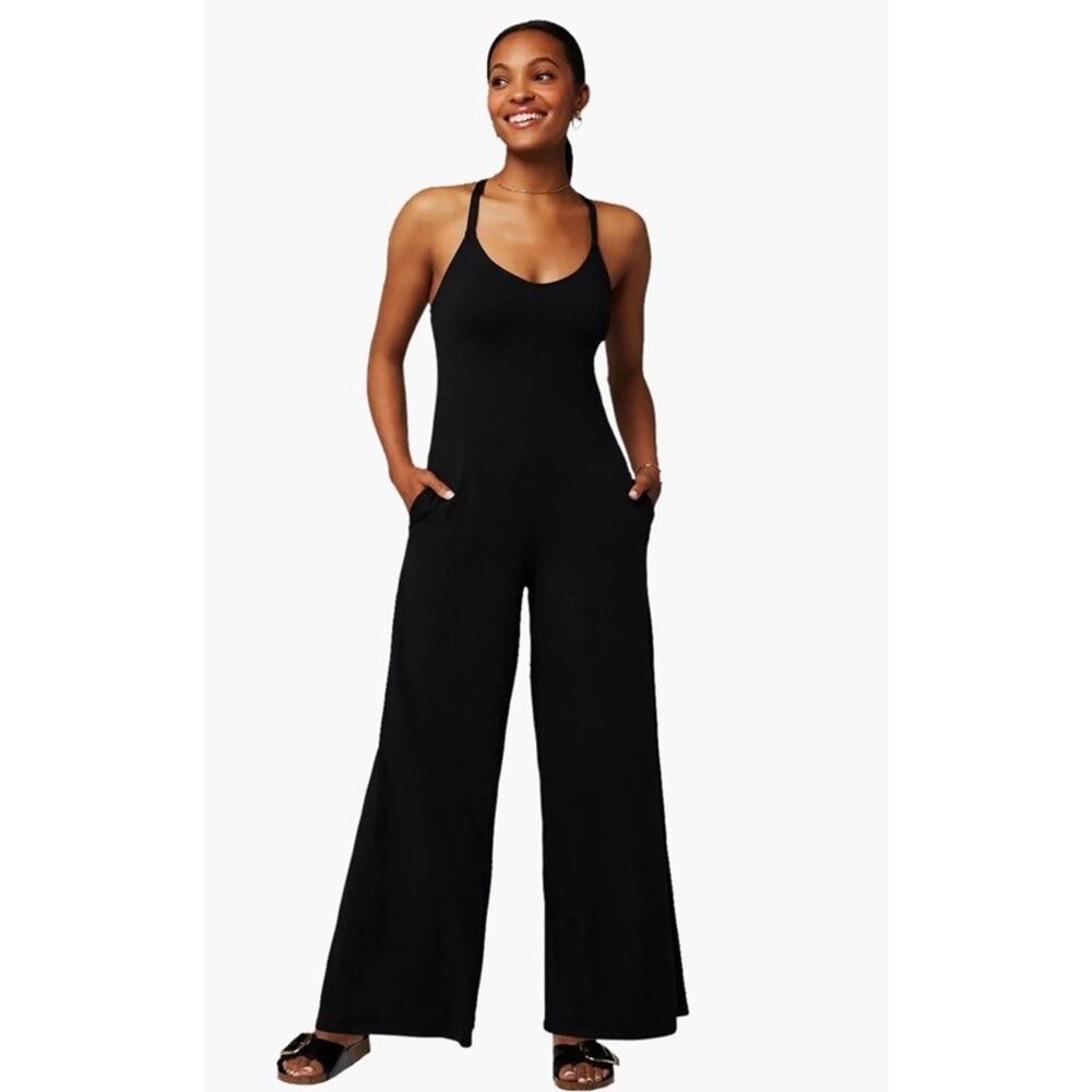 Fabletics Cloud Jersey Wide Leg Jumpsuit NWT Women's XXL 1X Regular Black Romper